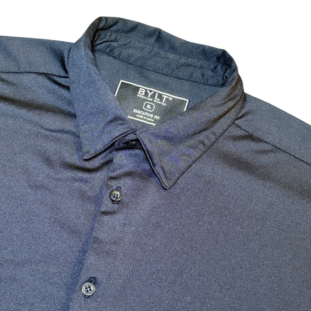 BYLT Premium Basics Executive Fit Shirt Mens XL Black Short Sleeve Button Down
